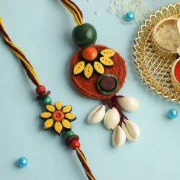 Aapno Rajasthan Colourful Jute and Kodi Bhaiya Bhabhi Rakhi Set-image-69