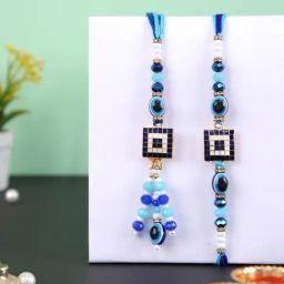 Aapno Rajasthan Black Eyed Evil Blue Beaded Bhaiya Bhabhi Rakhi-image-78