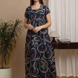 Sweet Dreams Navy Cotton Printed Nighty-image-17