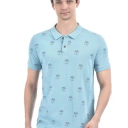 Numero Uno Powder Blue Cotton Regular Fit Printed Polo T-Shirt-image-40