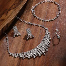 SOHI Silver-Plated Crystal-Studded Jewellery Set-12