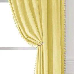 STITCHNEST Beige Velvet Semi Sheer Window Curtain With Tieback & Eyelets - 5 Ft-25