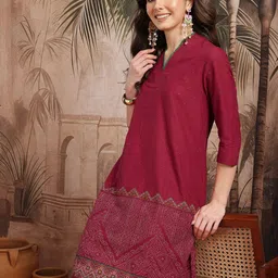 Sangria Women Bandhani Printed Pure Cotton Kurta with Trousers-picture-51