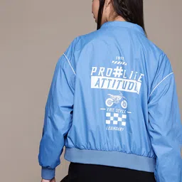 The Roadster Lifestyle Co. Typography Print Drop-Shoulder Sleeves Bomber Jacket-4
