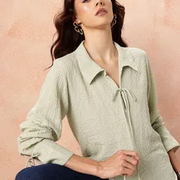 all about you Self Design Shirt Style Top with Tie-Ups Detail-picture-3