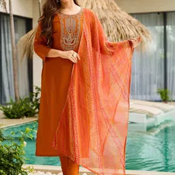 URMIR FASHION Women Ethnic Motifs Embroidered Regular Thread Work Kurta with Trousers & With Dupatta-picture-36