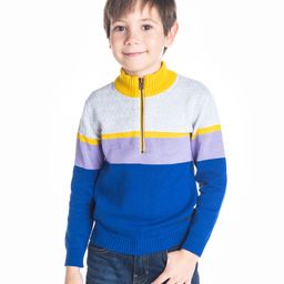 Cherry Crumble By Nitt Hyman Full Sleeves Front Zipper Colour Block Mockneck Sweater - Multicolor-picture-27