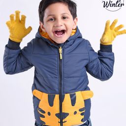 Babyoye Full Sleeves Cotton Hooded Jacket Tiger Face Print- Navy Blue-image-73