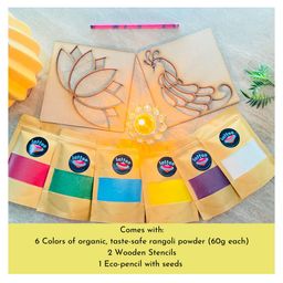 Lattooland Organic Non Toxic  Rangoli Kit with Peacock and Lotus Stencils - Multicolor-image-9