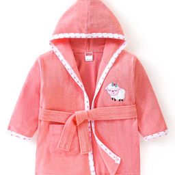 Babyhug Terry Full Sleeves Hooded Bath Robe With Sheep Patch- Pink-image-69