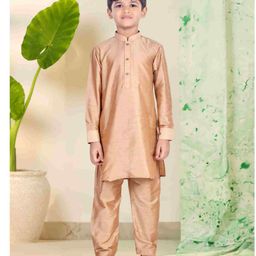 Pehanaava Full Sleeve Solid Kurta With Pyjama - Rose Golden-image-1