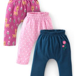 Babyhug Cotton Full Length Diaper Pants Deer Print Pack Of 3 - Maroon Purple & Navy Blue-image-67
