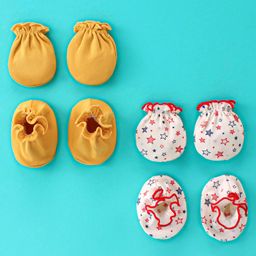 Ben Benny Interlock Cotton Knit Mittens & Booties Set Solid & Star Print Pack of 2 - Brown & White-picture-23