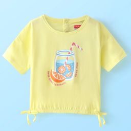 Babyhug Cotton Half Sleeves Top With Drawstring Detailing and Lemonade Graphics - Lime Yellow-image-97