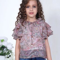 Peppermint Flutter Sleeves Paisley Printed Top - Brown-image-89