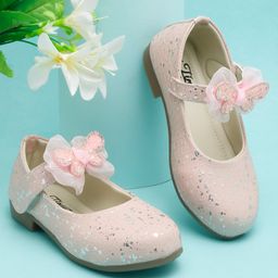 Tiny Bugs Bow & Stone Embellished Shimmer Detailed Bellies - Pink-image-72