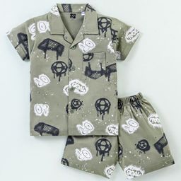 Evimo Single Jersey Half Sleeves Night Suit Football Print - Green-picture-27