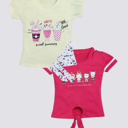 Nottie Planet Pack Of 2 Half Sleeves Ice Cream & Cats  Printed Tops  - Lemon & Rani-image-48