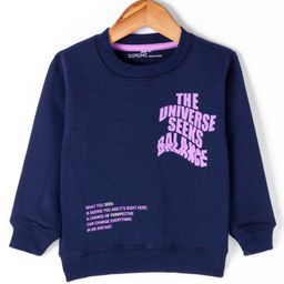 Doreme Fleece Knit Full Sleeves Sweatshirt with Text Print - Navy Blue-picture-21