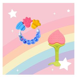 Joy Buzz Rattle Teether & Teether Combo | BPA-Free Silicone Rattle Teether & Teething Toy- Pack of 2 (Blue & Peach)-14