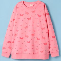 Olio Kids Lycra Knitted Full Sleeves Sweatshirt With Butterfly Print - Pink-picture-17