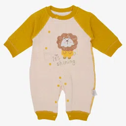 A Toddler Thing Cotton Full Sleeves Lion & Its Shinning Text Printed Romper - Mustard & White-picture-16