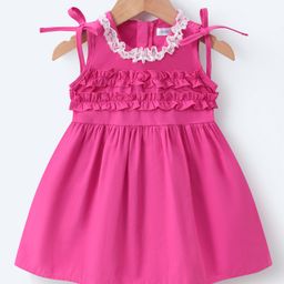Mark & Mia Sleeveless Frock with Lace and frill Detailing- Fuchsia-image-69