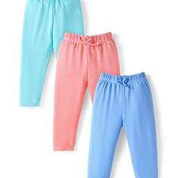 Babyhug Cotton Jersey Knit Full Length Solid Lounge Pants Pack of 3 - Pink Light & Aqua Blue-image-67