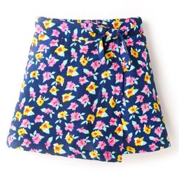 CrayonFlakes Rayon Floral Printed Bow Applique Detailed Skort - Navy Blue-image-70