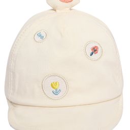 Kidofash Cotton Floral Embroidered & Animal Bird Applique Detailed Cap - Cream-image-14