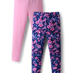 Pine Kids Cotton Knit Full Length Leggings With Floral Print Pack Of 2 - Purple & Pink-image-23