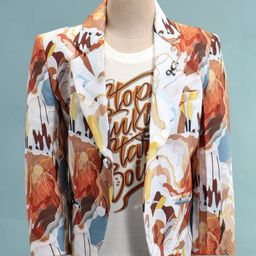 Dapper Dudes Full Sleeves Abstract Printed Blazer With Tee - Orange-image-40