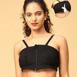 The Mom Store Cotton Knit Solid Nursing Pumping Bra - Black-picture-17