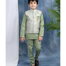 BT DEZINES Cotton Blend Woven Full Sleeves Solid Kurta Pyjama With Embroidered Sequin Embellished & Embroidered Jacket - Green-image-78