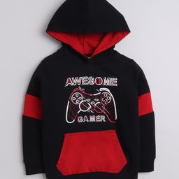 BUMZEE Fleece Knit Full Sleeves Controller Printed Hooded Sweatshirt With Kangaroo Pockets - Black-image-65