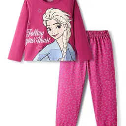 Pine Kids Disney Single Jersey Knit Full Sleeve Night Suit with Elsa Graphics - Dark Pink-picture-39