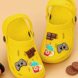 Yellow Bee Gamepad & Chocolate Charms Applique Detailed Perforated Clogs - Yellow-picture-11