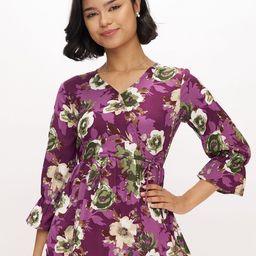 AASK Women's Polyester Printed Wine Color Regular Top-picture-1