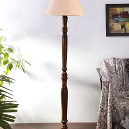 Devansh Brown & Off White Wooden Floor Lamp-20