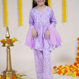 KiddoPanti Girls Printed Gotta Patti Pure Cotton Anarkali Kurta with Sharara & Dupatta-image-42