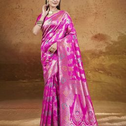 Vintro Ethnic Motifs Woven Design Zari Banarasi Saree-image-80