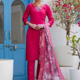 Navlik Women Ethnic Motifs Embroidered Regular Thread Work Kurta With Trousers & Dupatta-image-81