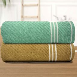 Myntra Elegant Homes Blue & Green 2 Pieces Striped Cotton 400 GSM Bath Towels-image-63
