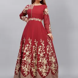 A TO Z CART Floral Embroidered Georgette Fit & Flare Maxi Dress-image-54