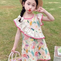 LULU & SKY Floral Print Flutter Sleeve A-Line Dress-image-33