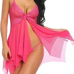GuSo Shopee Women Pink Net Baby Dolls-image-96