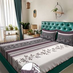 KLOTTHE Purple & Grey Floral Printed 300 TC Double King Bedsheet Set 2.5 m x 2.25 m-15