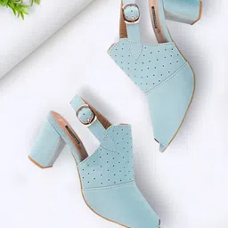 Shoetopia Women Blue Solid Block Heels-5