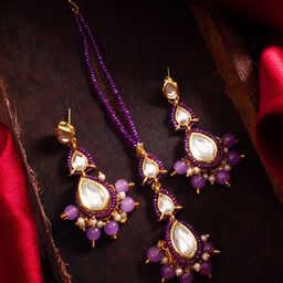Anouk Gold-Plated Kundan Studded And Beaded Maang Tikka Jewellery Set-picture-8