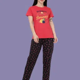 Kryptic Navy Blue & Fuchsia Pink Relaxed Fit Printed Night Suit-picture-25